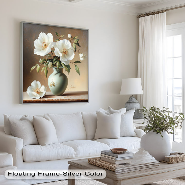 White Peony Still Life – Classic Floral Arrangement Flower Oil Painting