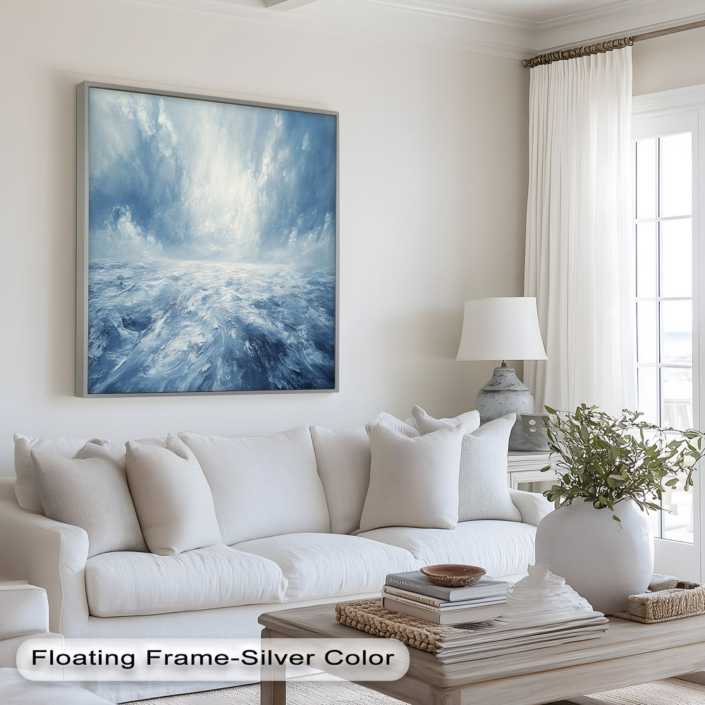With sweeping brushstrokes and subtle texture, the artwork captures the vastness and serenity of open water, offering a peaceful sense of escape.

