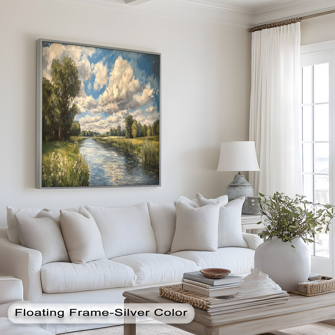 Ruhige Flusslandschaft – Moderne Natur-Ölgemälde