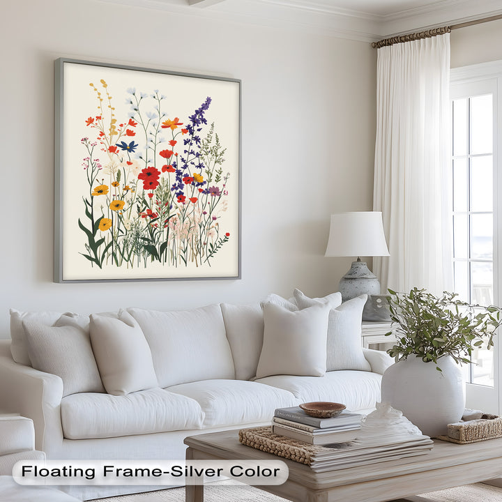 Wild Meadow Bloom – Farbenfrohes botanisches Ölgemälde im Boho-Stil