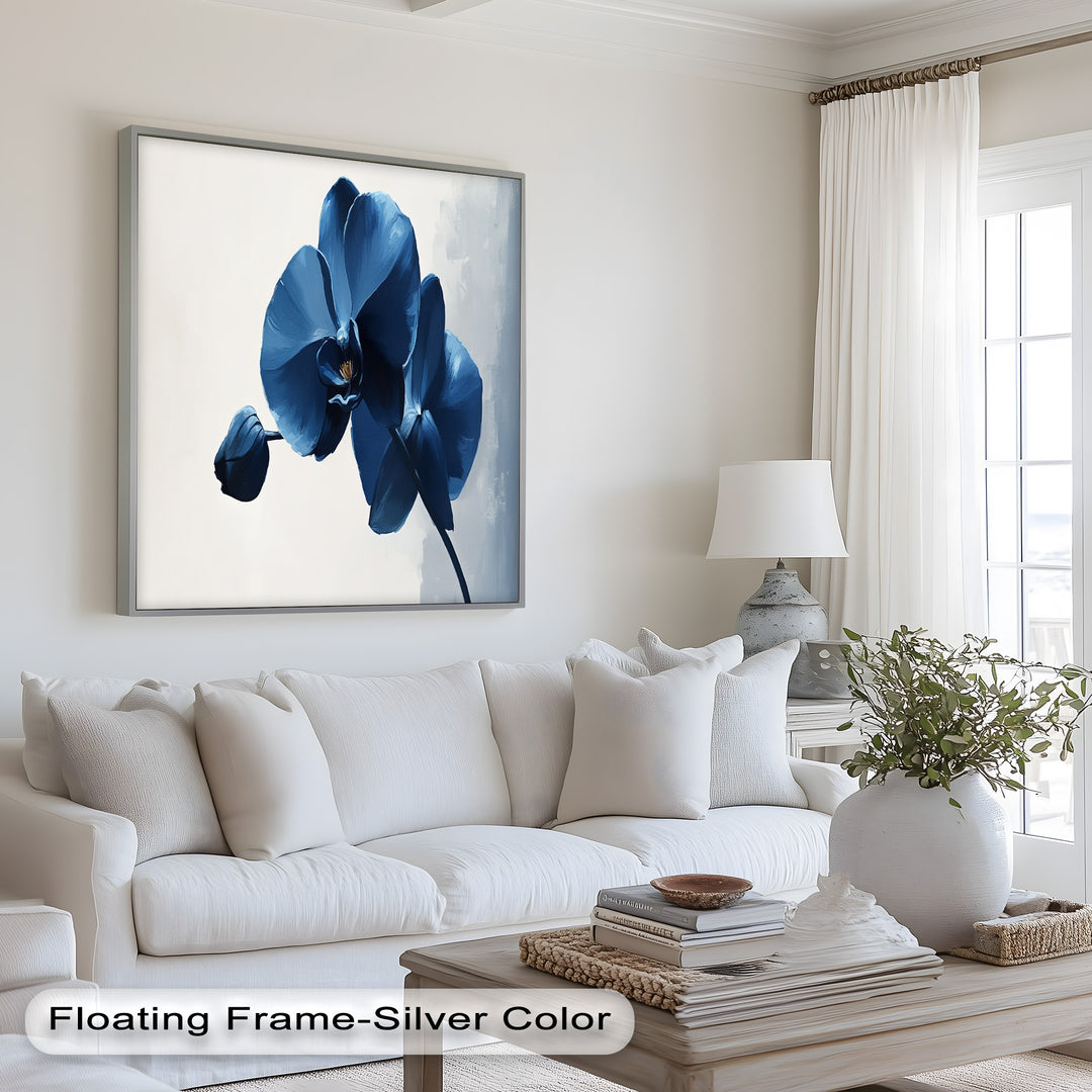 Blue Orchid Wall Art – Modern Floral Oil Painting