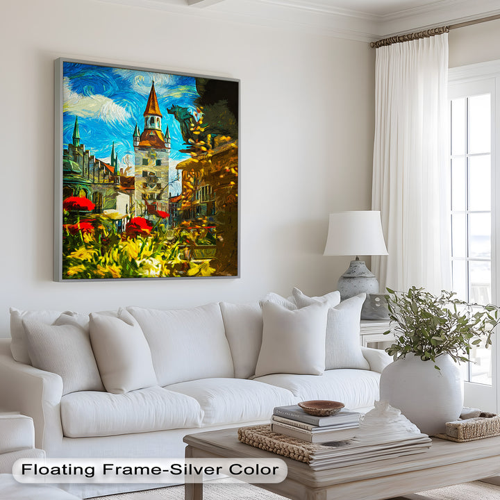 Sunlit Cathedral Square – Vibrant European Cityscape Picasso Oil Painting