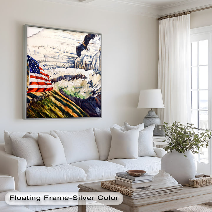 Amerikanische Flagge und Weißkopfseeadler - Patriotisches Ölgemälde