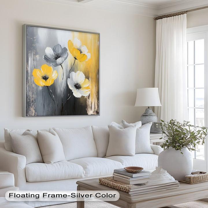 Golden Harmony – Yellow and White Floral Oil Painting
