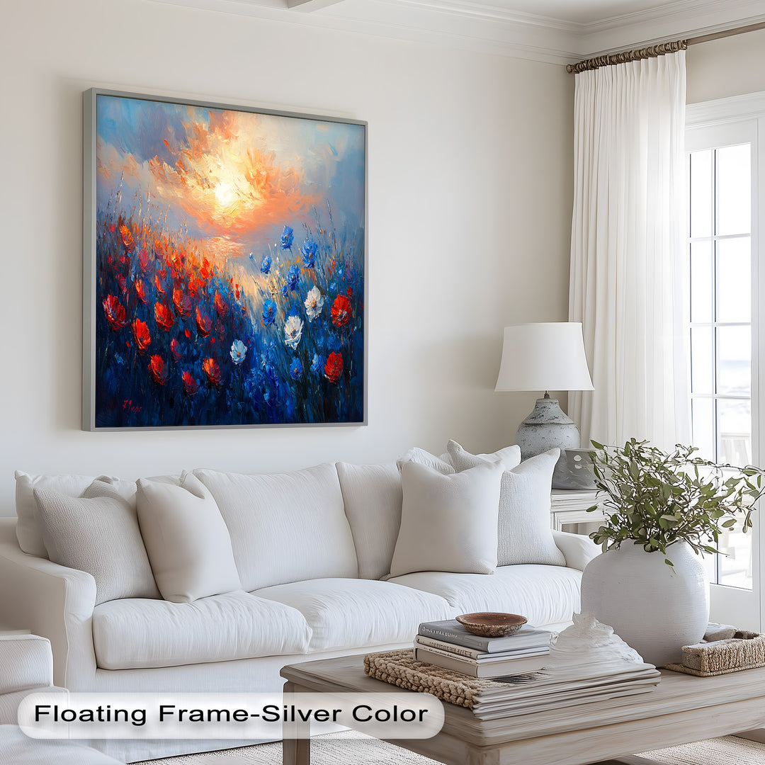 Wildflower Sunset Symphony – Colorful Horizon Flower Oil Painting