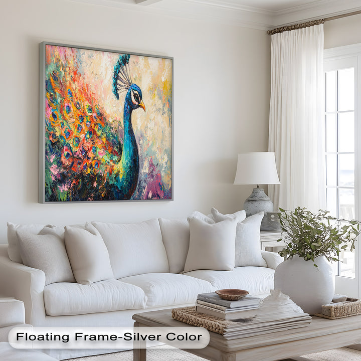 Peacock in Blooming Hues - Animal Oil Painting