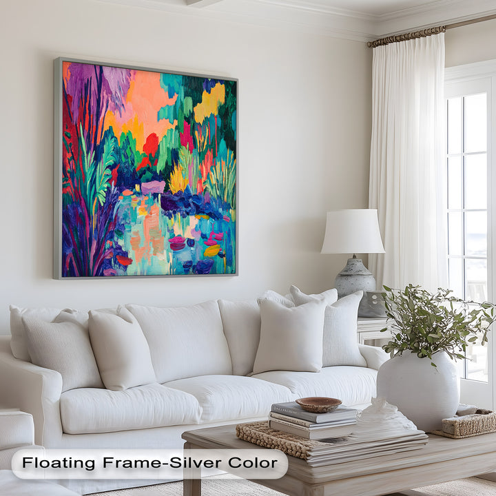 Sunset Reflections Oil Painting – Fauvist Lakeside Dreamscape
