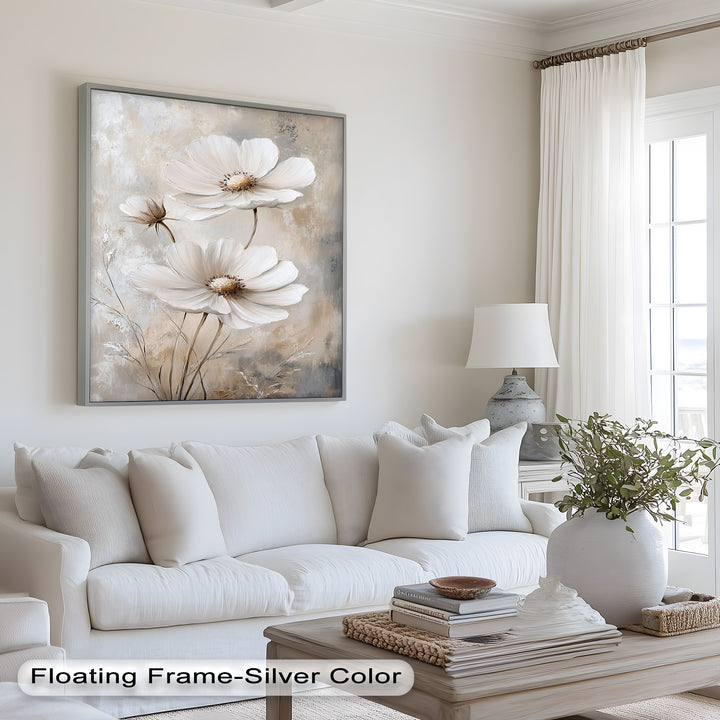 Soft Ivory Blooms – Neutral Flower Oil Painting