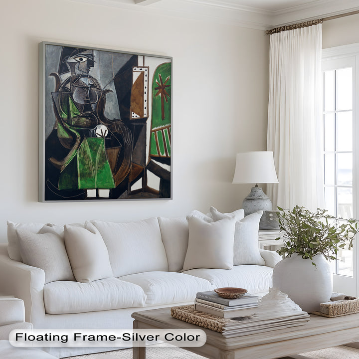 Figure by the Window – Abstract Green Interior Picasso Oil Painting