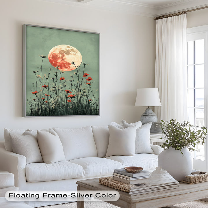 Celestial Wildflowers – Full Moon Over Red Meadow Blooms Oil Painting