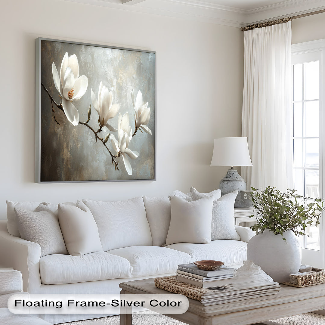 Magnolia Serenity – Cream Blossom Branch Flower Oil Painting