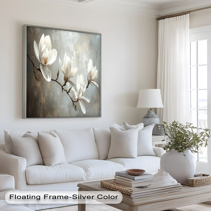 Magnolia Serenity – Cream Blossom Branch Flower Oil Painting