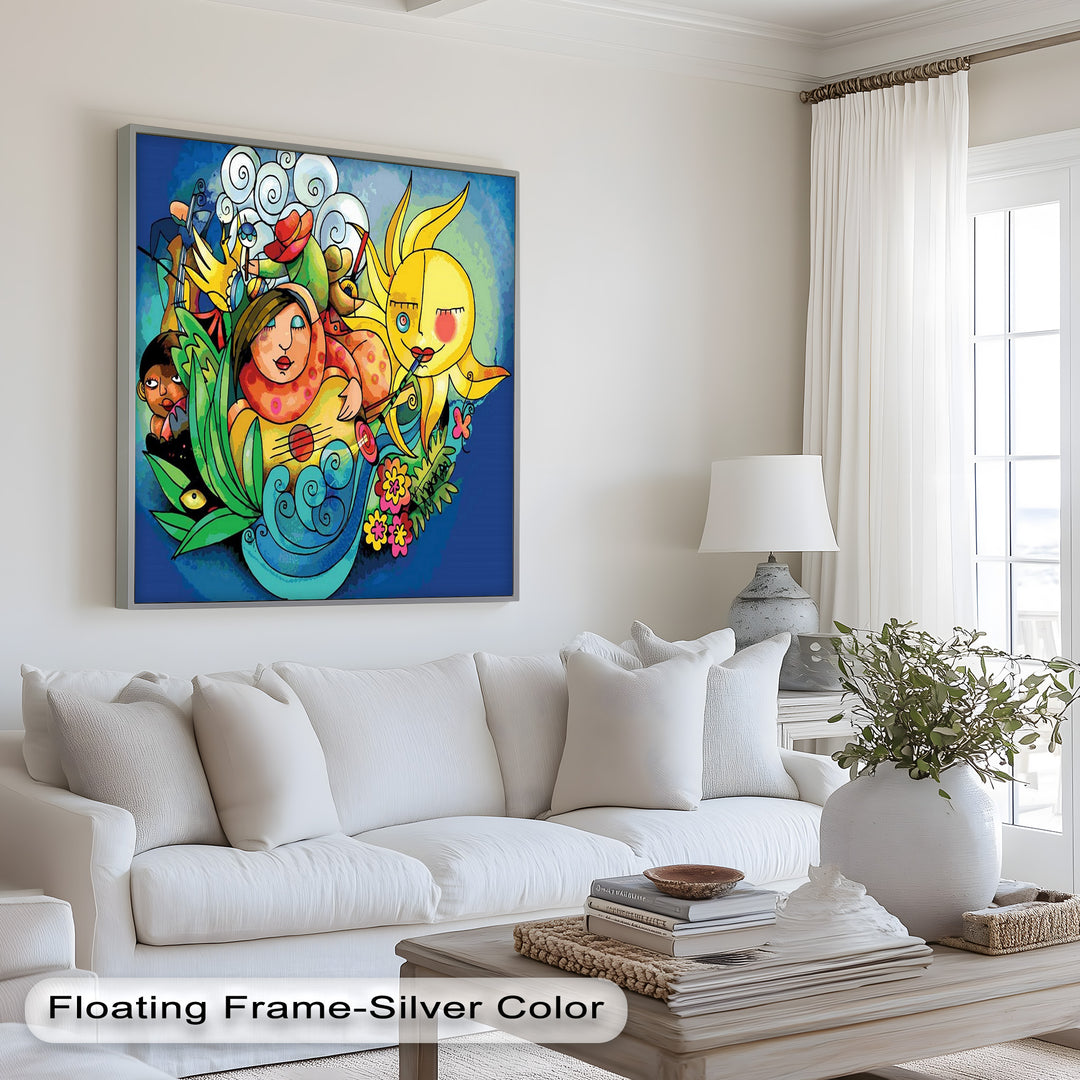 Colorful Surreal Art Print – Sunshine Framed Oil Painting