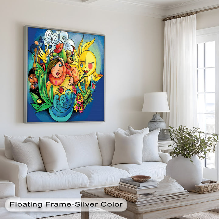 Colorful Surreal Art Print – Sunshine Framed Oil Painting