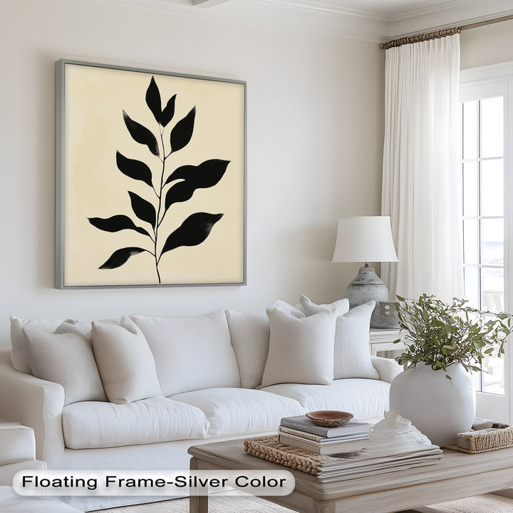 Black Botanical Minimalism – Monochrome Oil Painting