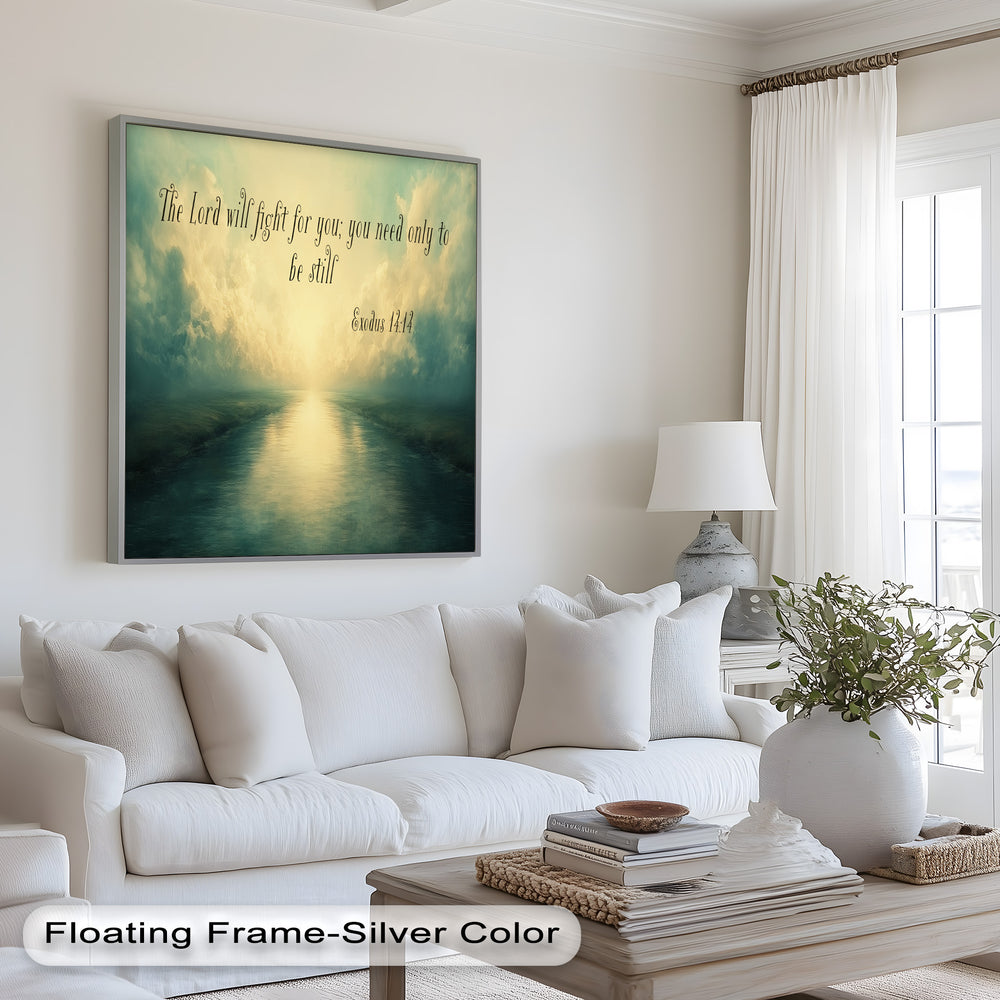 Inspirational artwork of a peaceful river under a golden sky, reflecting divine guidance.
