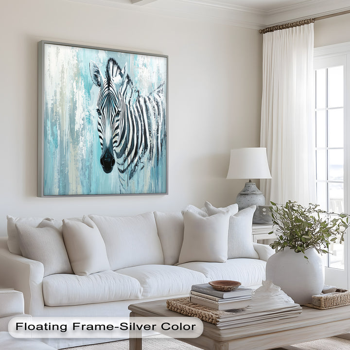 Zebra in Blue Abstract Style - Animal Oil Painting