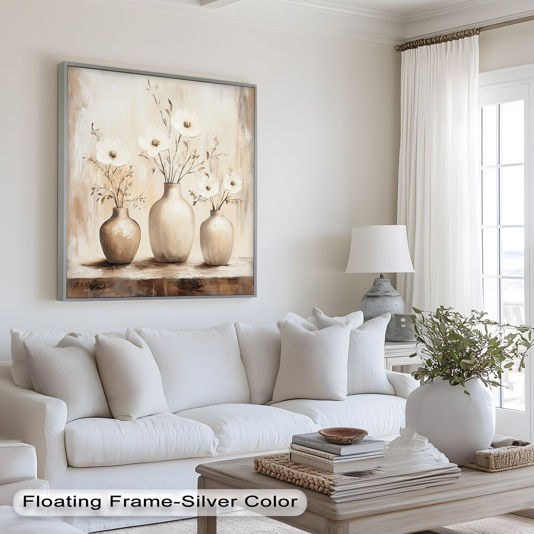 Serenity in Neutral Tones – White Floral Still Life Oil Painting