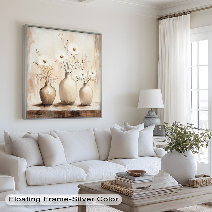 Serenity in Neutral Tones – White Floral Still Life Oil Painting