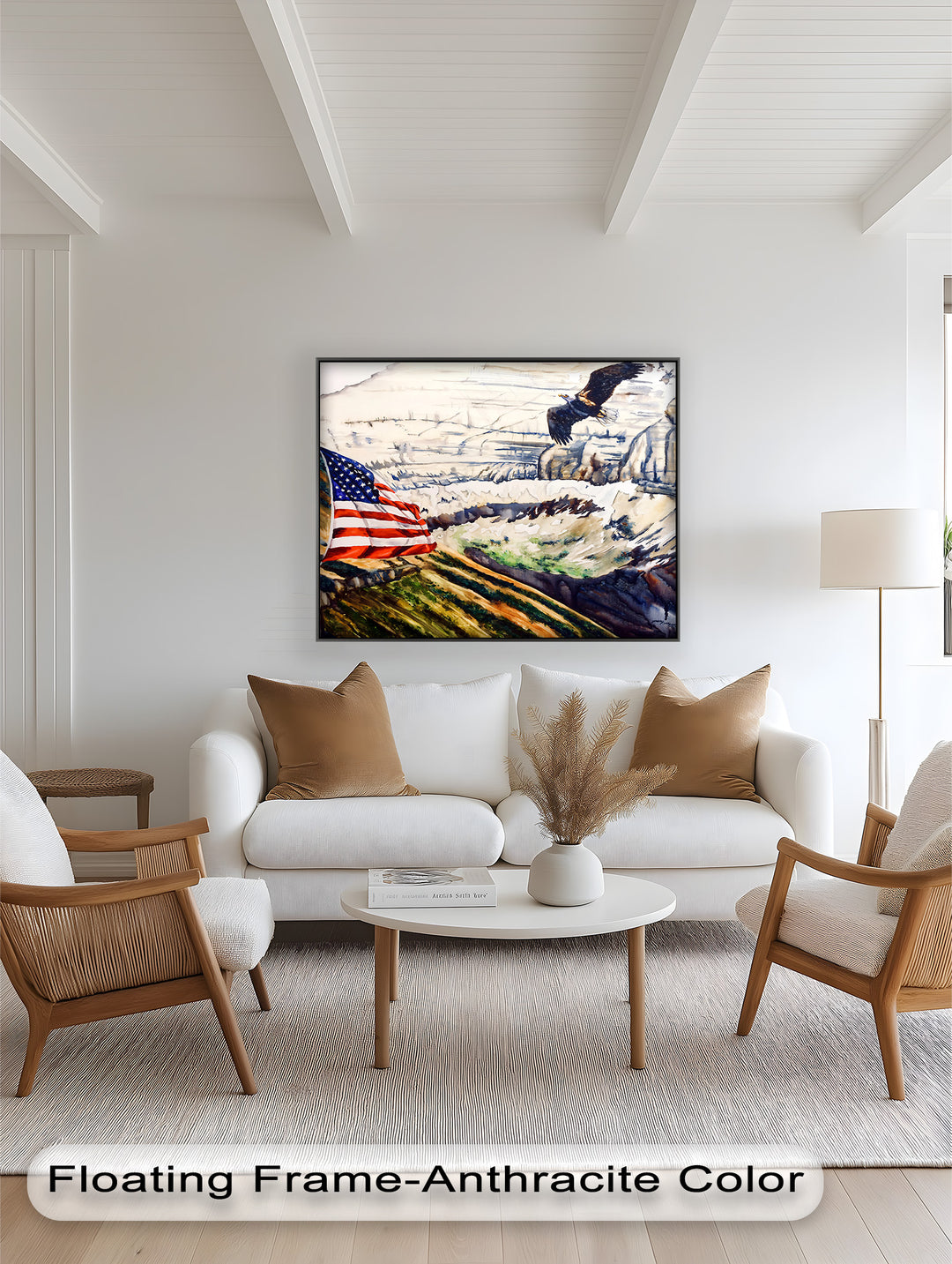 Amerikanische Flagge und Weißkopfseeadler - Patriotisches Ölgemälde