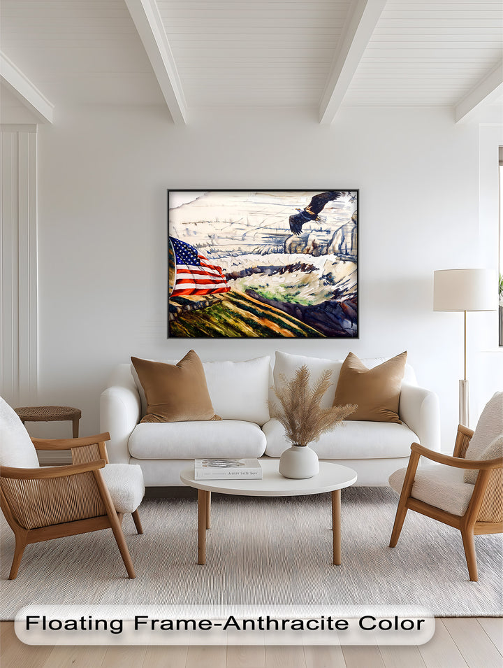 Amerikanische Flagge und Weißkopfseeadler - Patriotisches Ölgemälde