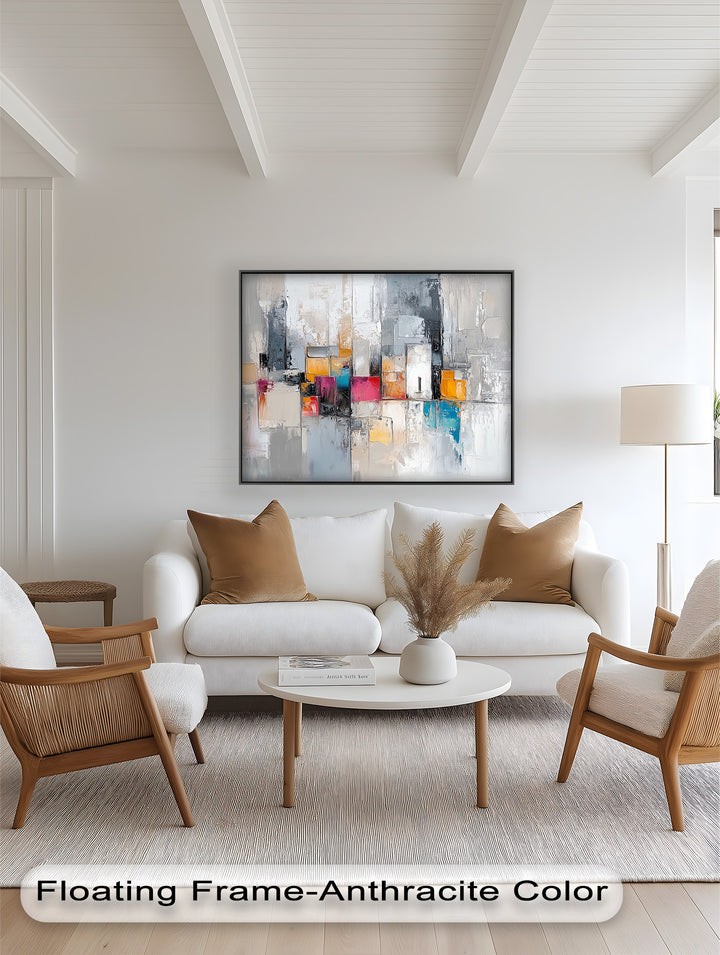 Urban Geometry – Color Block Cityscape Abstract Oil Painting