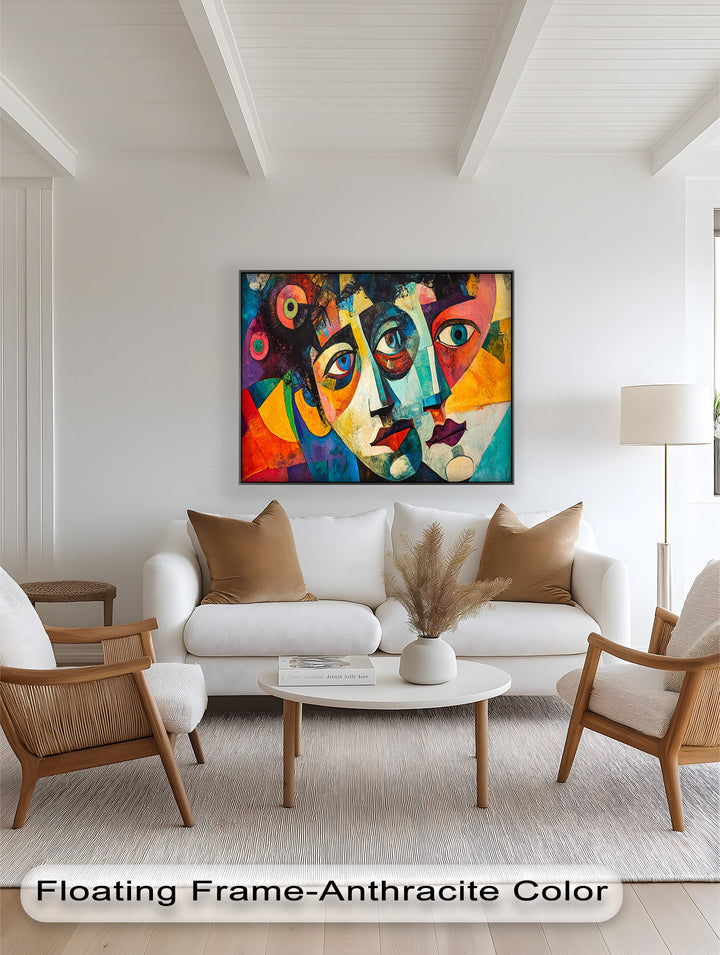 Entwined Visions Oil Painting – Fauvist Dual-Face Expressionism