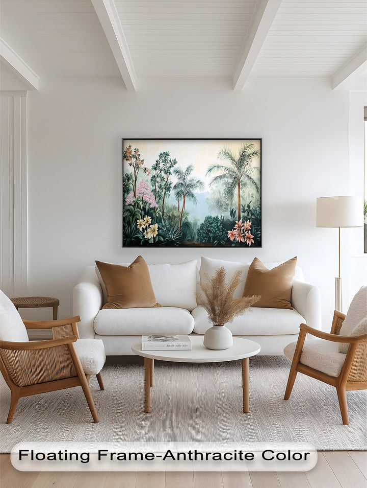 Floral Tropics Oasis – Palm Tree Oil Painting