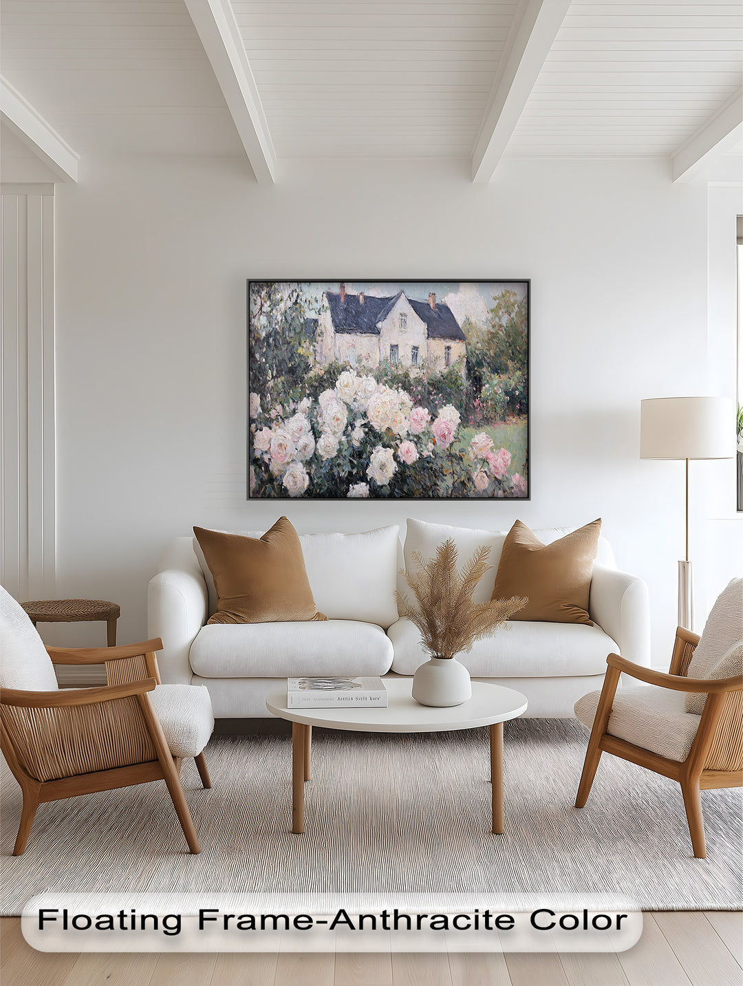 Cottage Garden Roses – Impressionist Floral House Scene Oil Painting