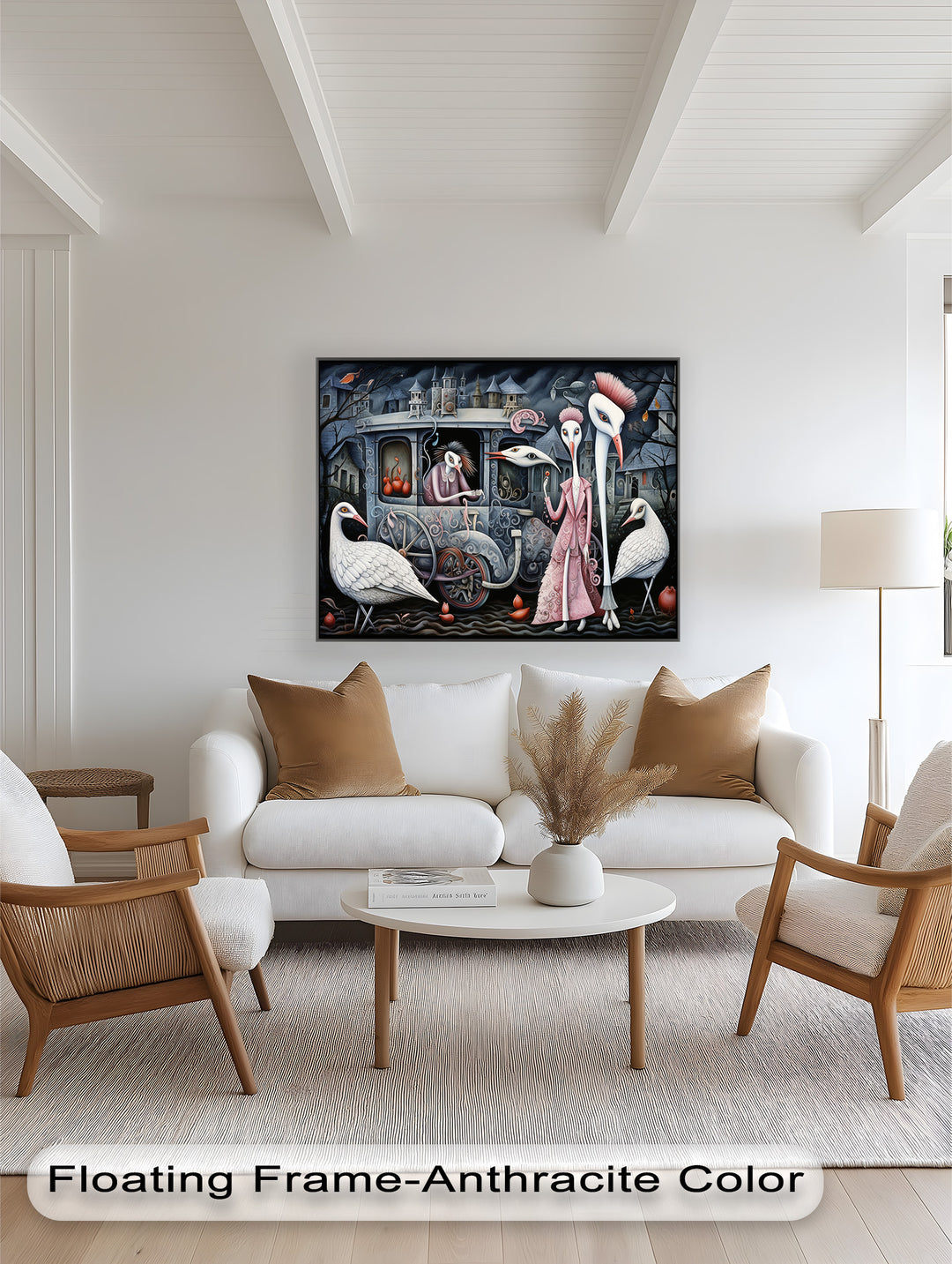 Crimson Couriers – Surreal Carriage Scene Oil Painting
