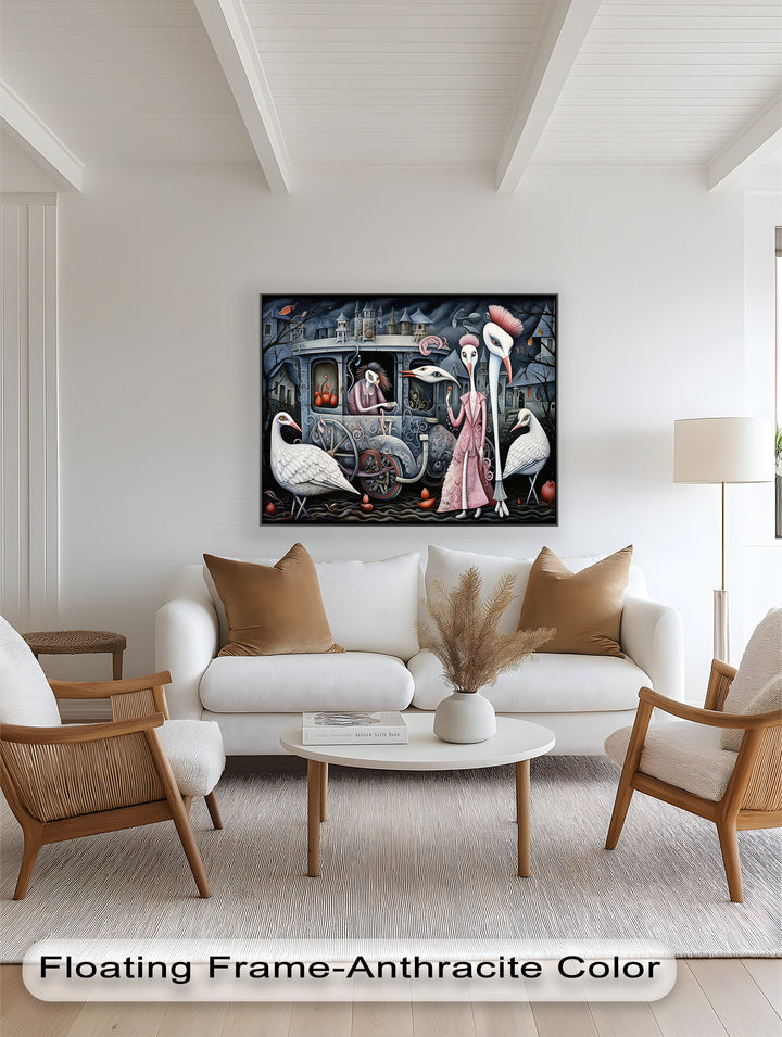 Crimson Couriers – Surreal Carriage Scene Oil Painting