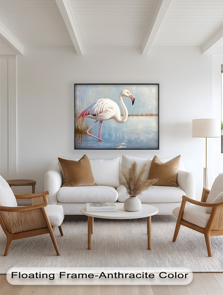 Graceful Flamingo in Shallow Water – Animal Oil Painting