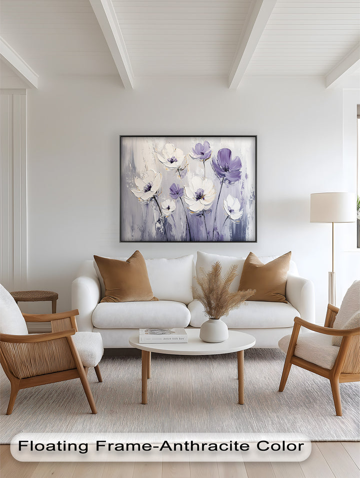 White and Purple Wildflowers in Soft Harmony - Flower Oil Painting