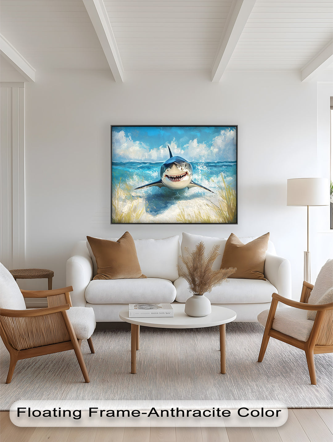 Smiling Shark by the Shore – Animal Oil Painting