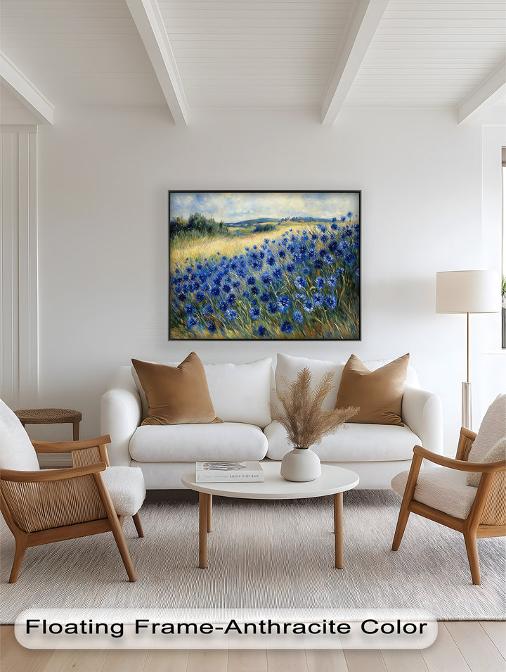 Golden Fields and Blue Cornflowers – Impressionist Meadow Scene Oil Painting