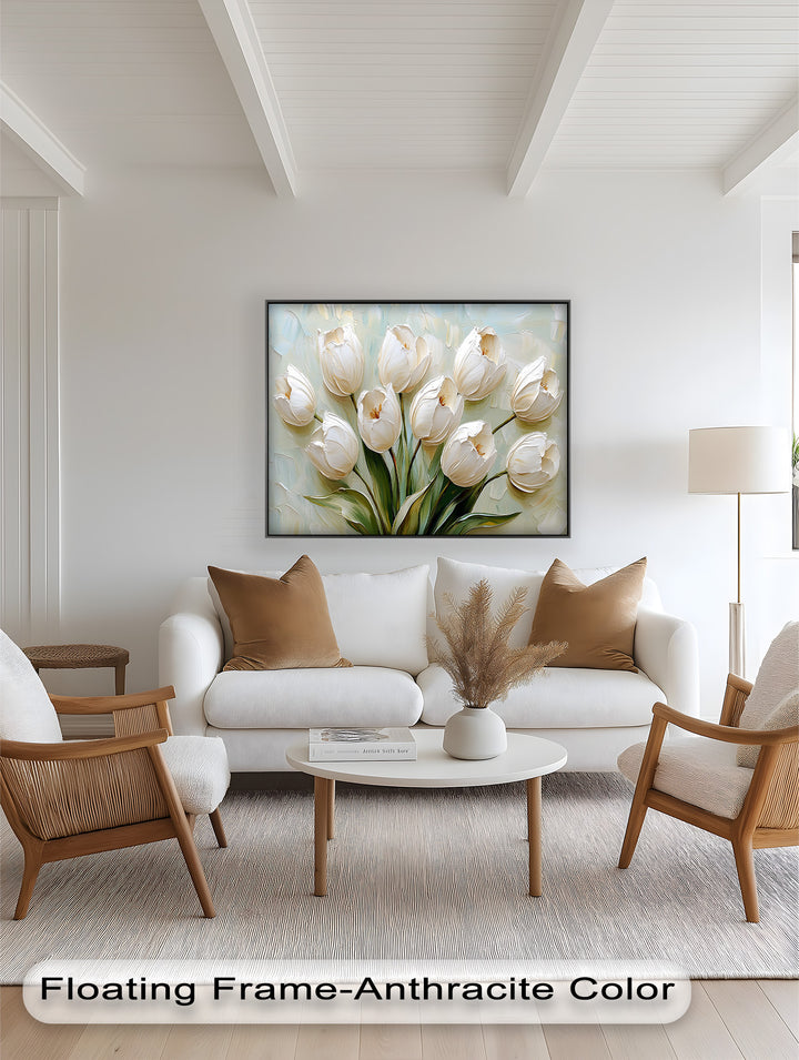 Whispers of Spring – Creamy White Tulip Bouquet Flower Oil Painting