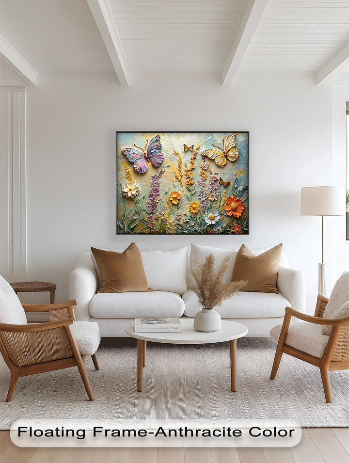 Abstract Floral Butterflies – Modern Oil Painting