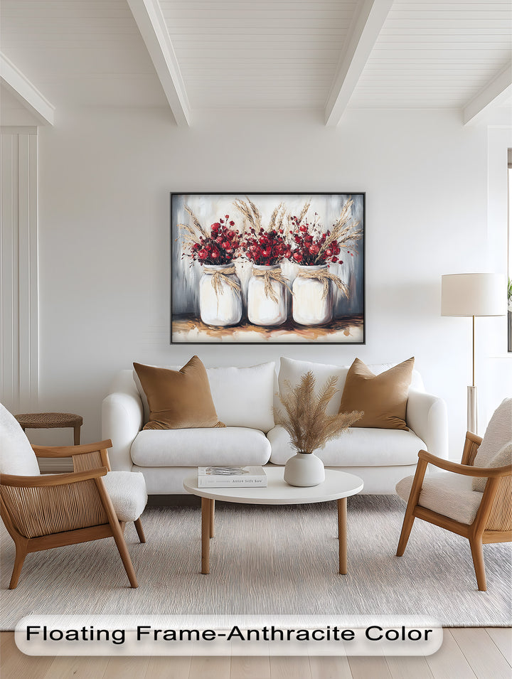 Jar Trio – Red Floral Oil Painting