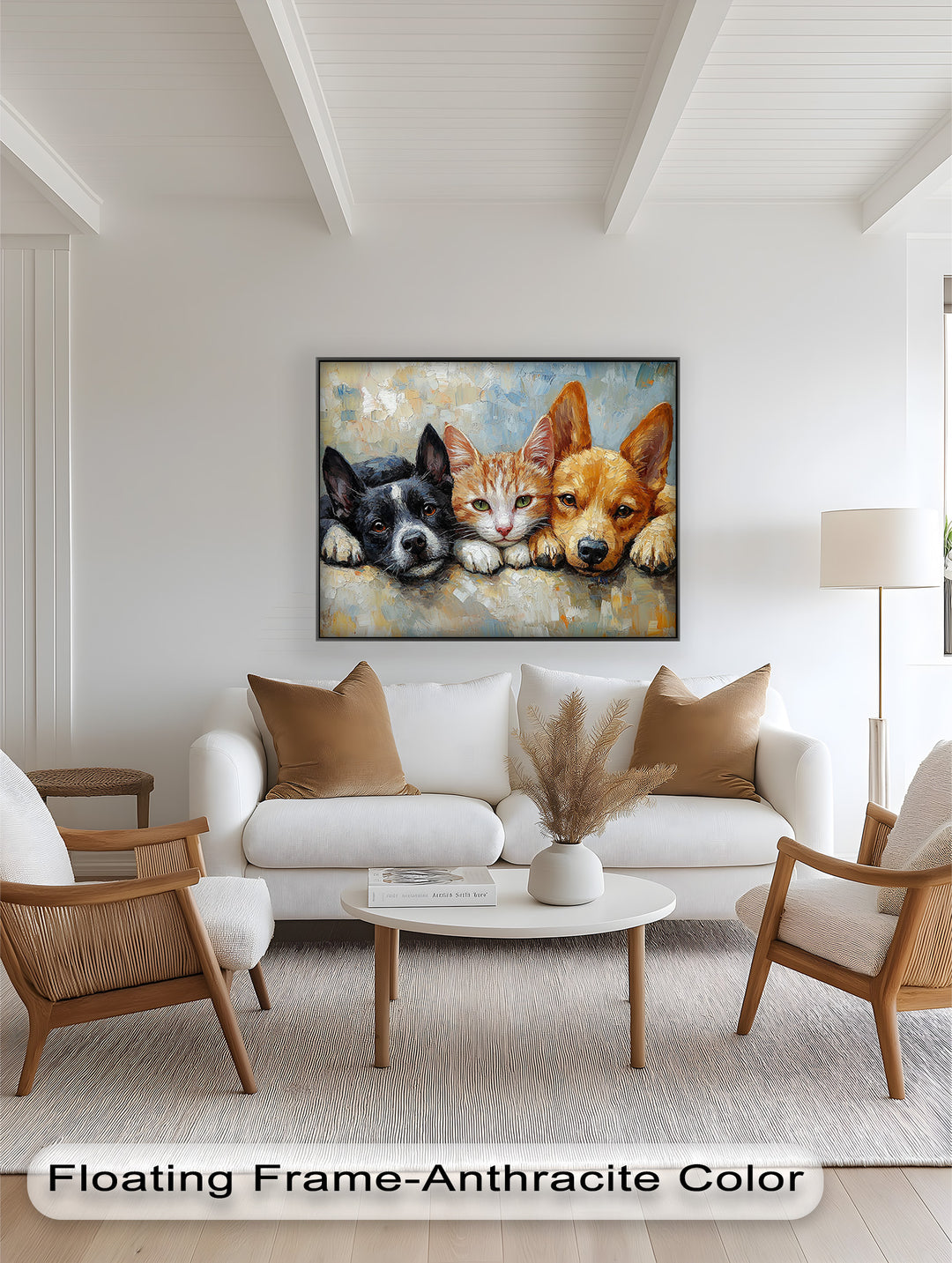Cat and Dogs Resting Together - Animal Oil Painting