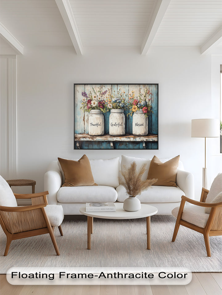 Thankful Grateful Blessed – Floral Jar Oil Painting