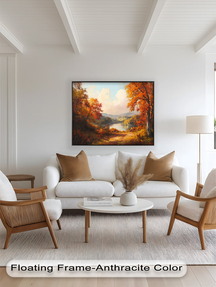 Golden Horizon – Ölgemälde mit herbstlichem Flussblick