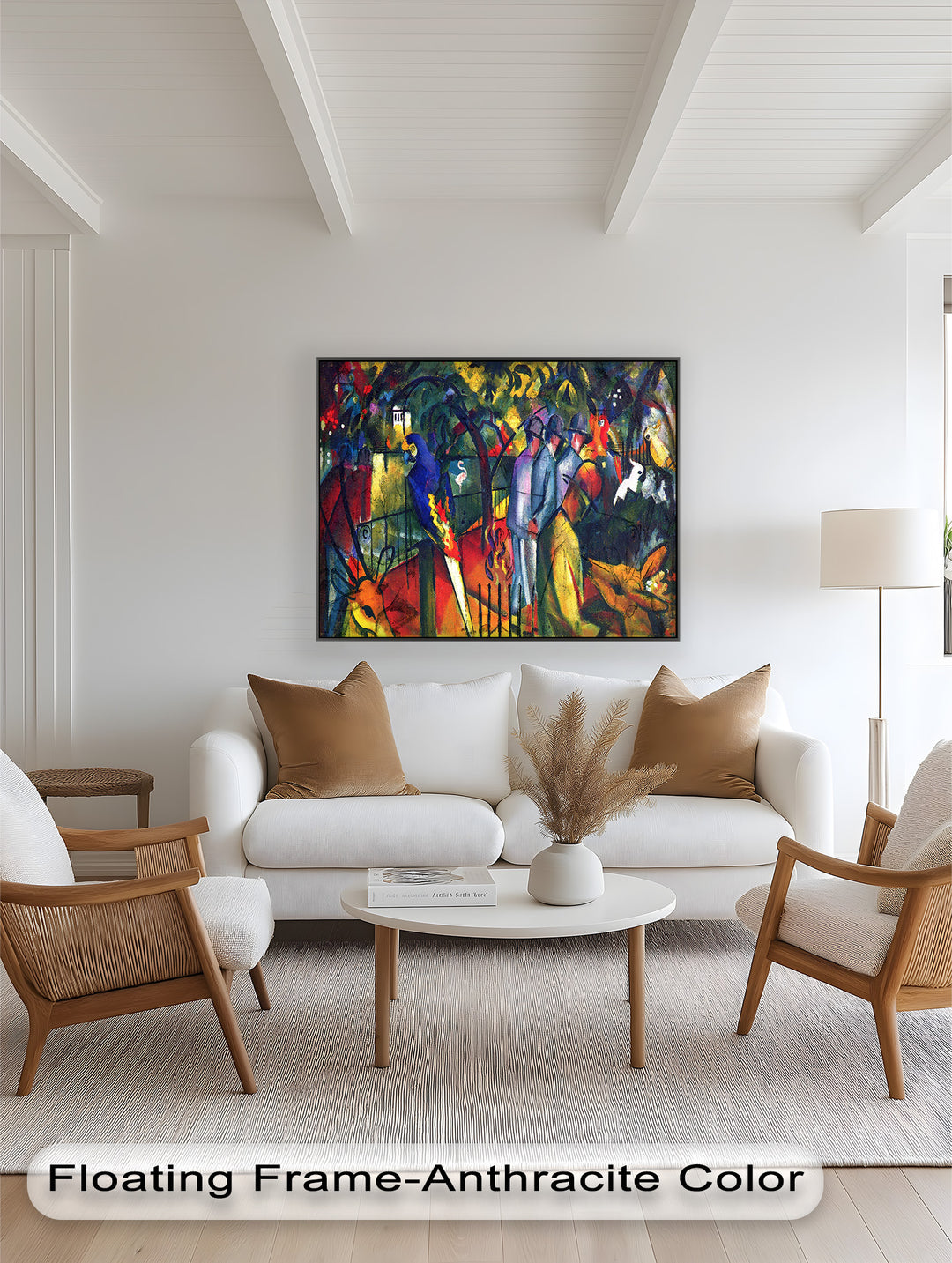 Tropical Garden with Parrots and Men – Modern Oil Painting