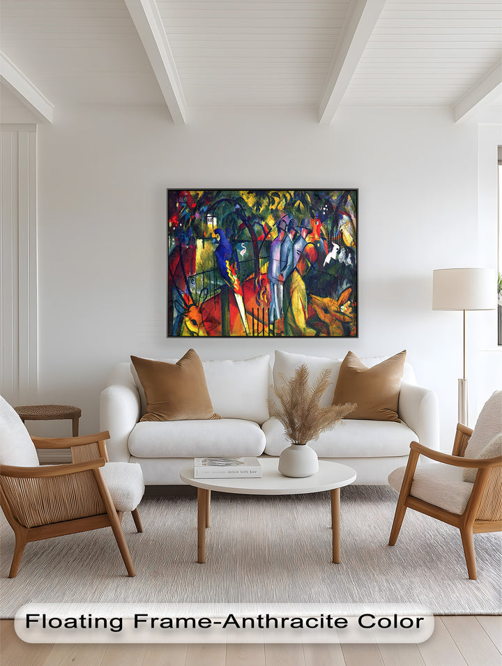 Tropical Garden with Parrots and Men – Modern Oil Painting