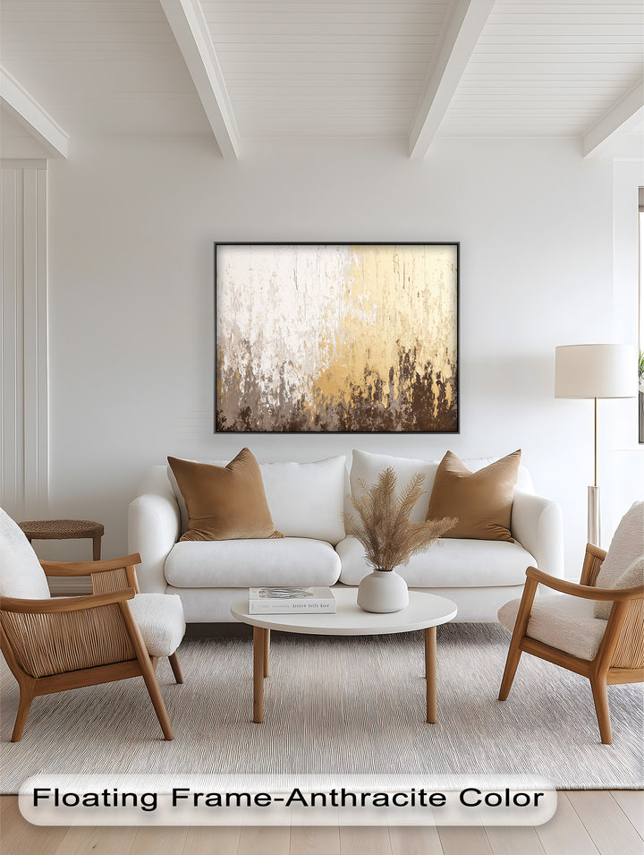 Abstrakte Kunst in Gold und Weiß – Modernes Luxus-Ölgemälde