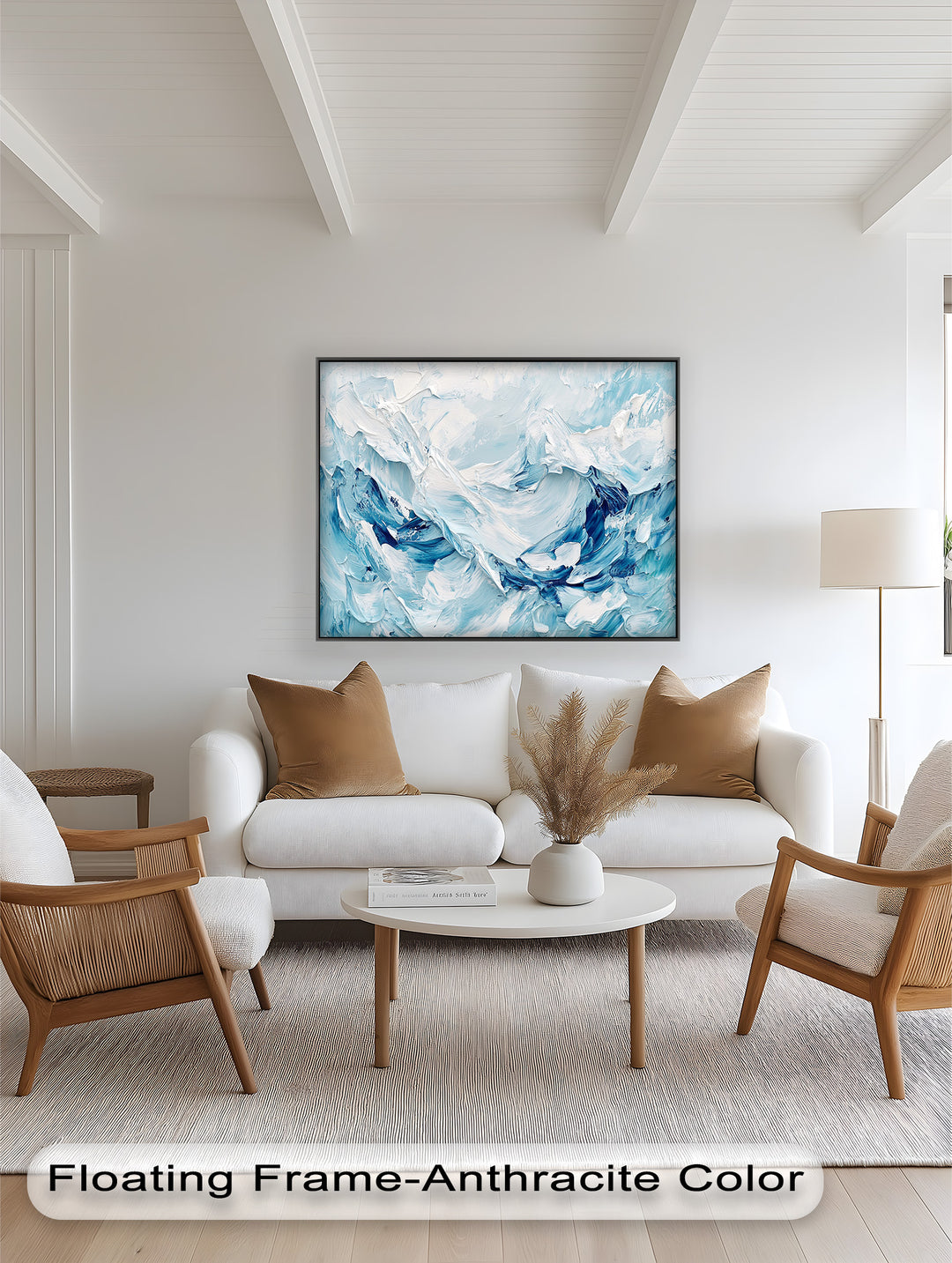 Ocean Ice Texture Art – Abstract Blue & White Oil Painting