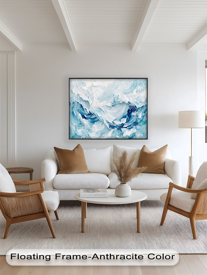 Ocean Ice Texture Art – Abstract Blue & White Oil Painting