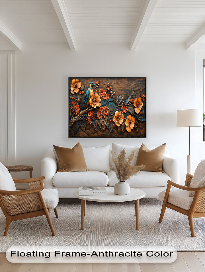 Flowers & Bird – Framed Oil Painting