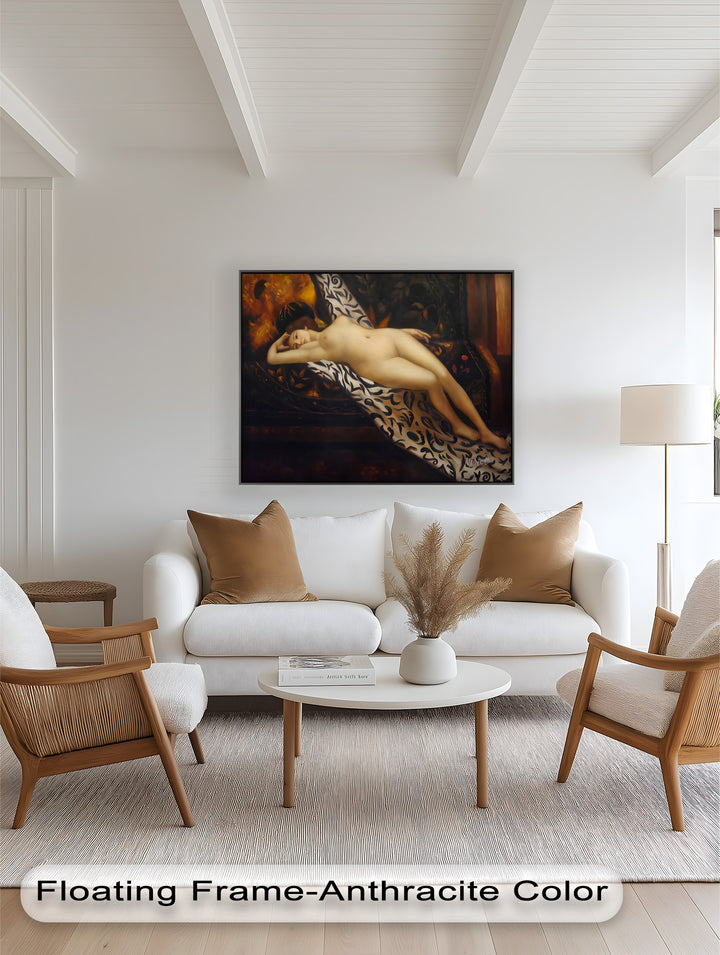 Velvet Reverie – Reclining Nude on Ornamental Nude Oil Painting