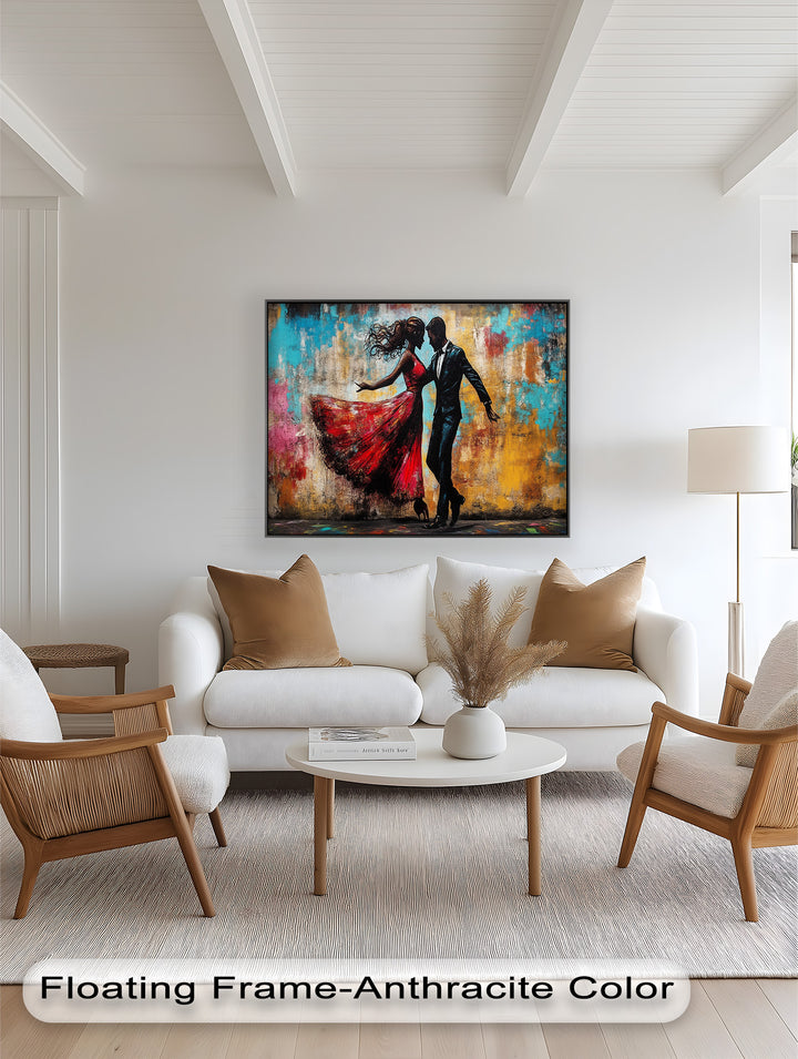 Whirl of Passion – Dancing Lovers in Red Love Oil Painting