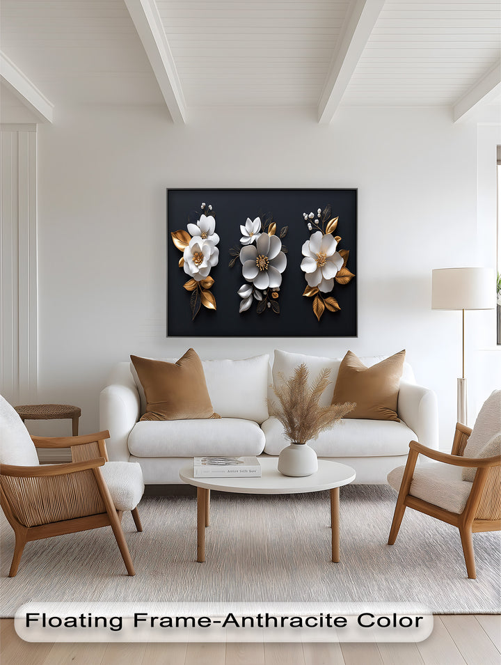 Luxurious flower arrangement featuring metallic gold accents and sculpted petals.

